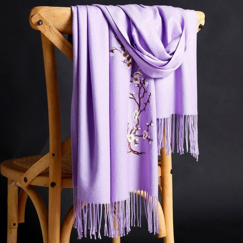 Scarf for Women - Cashmere Embroidered Ethnic Tassel Shawl Warm Neck Warmer Vintage Solid - product detail view 16