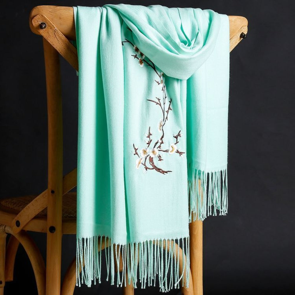 Scarf for Women - Cashmere Embroidered Ethnic Tassel Shawl Warm Neck Warmer Vintage Solid - product detail view 18