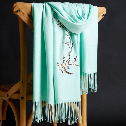Scarf for Women - Cashmere Embroidered Ethnic Tassel Shawl Warm Neck Warmer Vintage Solid - product detail view 18