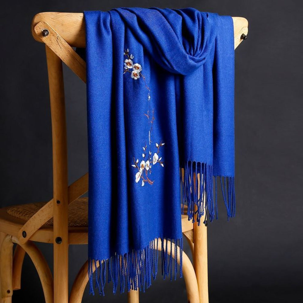 Scarf for Women - Cashmere Embroidered Ethnic Tassel Shawl Warm Neck Warmer Vintage Solid - product detail view 20