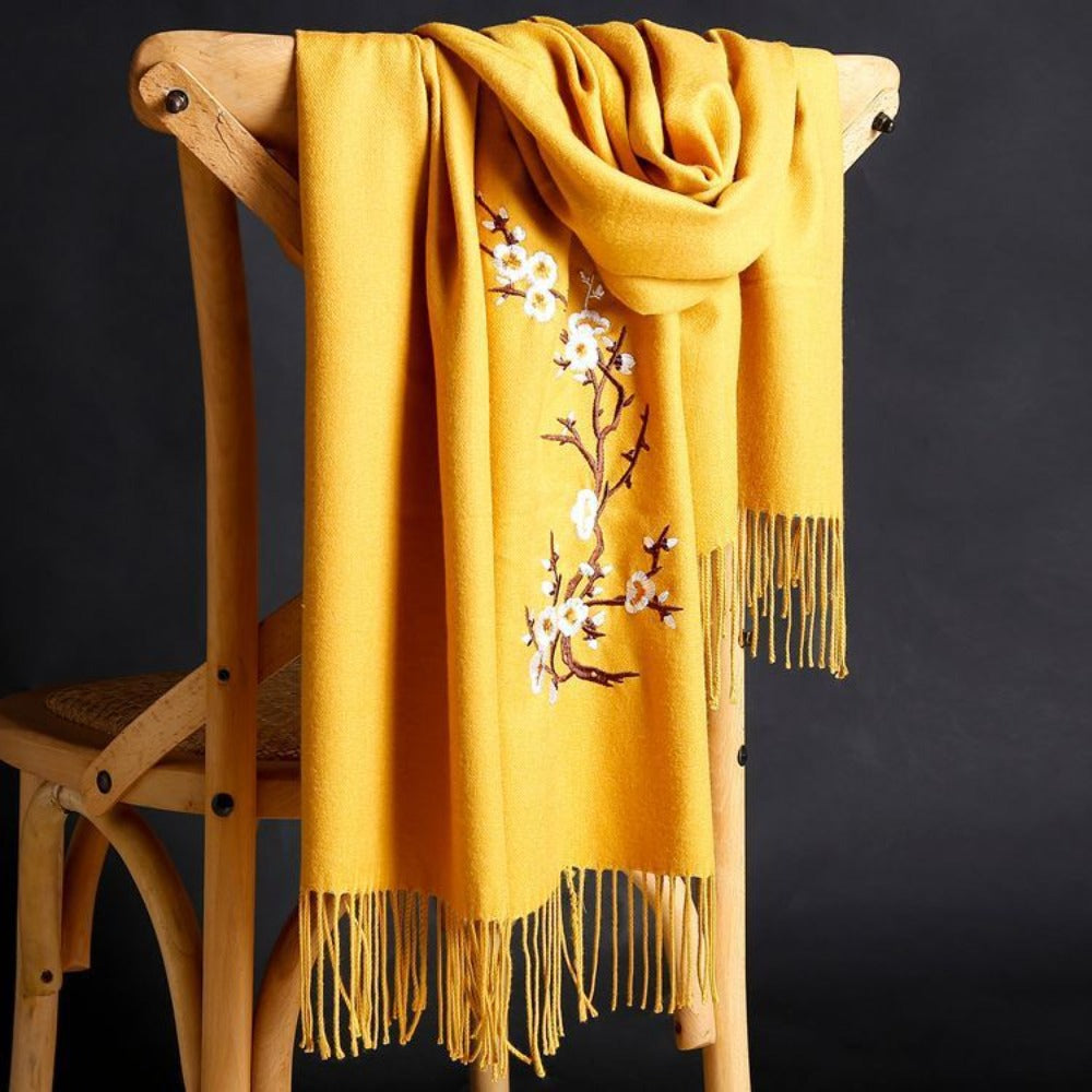 Scarf for Women - Cashmere Embroidered Ethnic Tassel Shawl Warm Neck Warmer Vintage Solid - product detail view 21