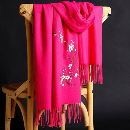 Scarf for Women - Cashmere Embroidered Ethnic Tassel Shawl Warm Neck Warmer Vintage Solid - product detail view 29
