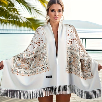 Scarf for Women - Cashmere Shawl for Bohemian Paisley Embroidery Tassel Trim Lightweight - product detail view 3