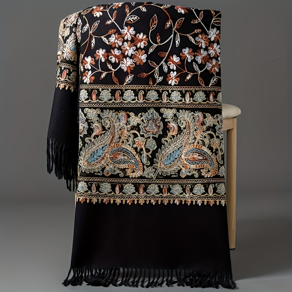 Scarf for Women - Cashmere Shawl for Bohemian Paisley Embroidery Tassel Trim Lightweight - product detail view 4