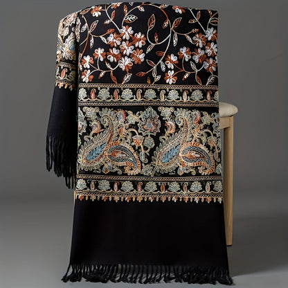 Scarf for Women - Cashmere Shawl for Bohemian Paisley Embroidery Tassel Trim Lightweight - product detail view 4