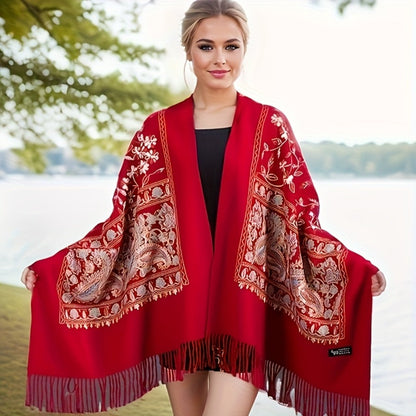 Scarf for Women - Cashmere Shawl for Bohemian Paisley Embroidery Tassel Trim Lightweight - product detail view 5