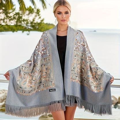Scarf for Women - Cashmere Shawl for Bohemian Paisley Embroidery Tassel Trim Lightweight - product detail view 14