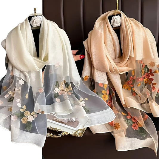 Scarf for Women - Embroidered Begonia Flower 2-Pack Dual Layer Lightweight Breathable Shawl - main product view