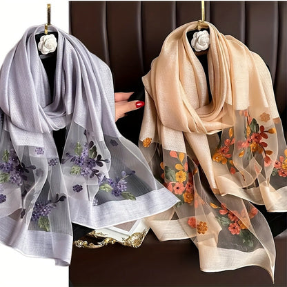 Scarf for Women - Embroidered Begonia Flower 2-Pack Dual Layer Lightweight Breathable Shawl - product detail view 2
