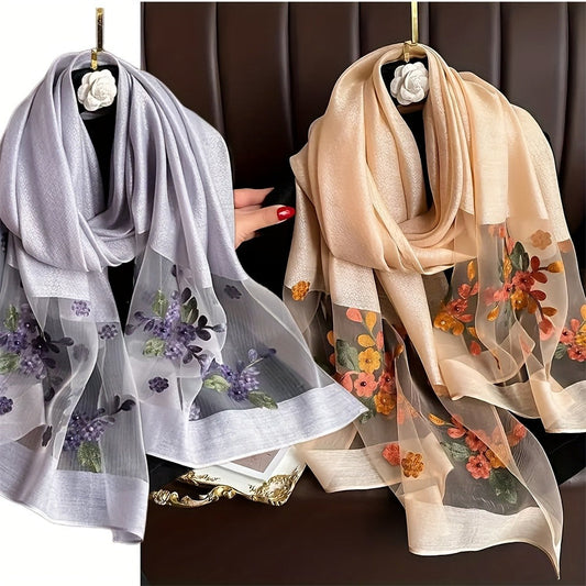 Scarf for Women - Embroidered Begonia Flower 2-Pack Dual Layer Lightweight Breathable Shawl - product detail view 2