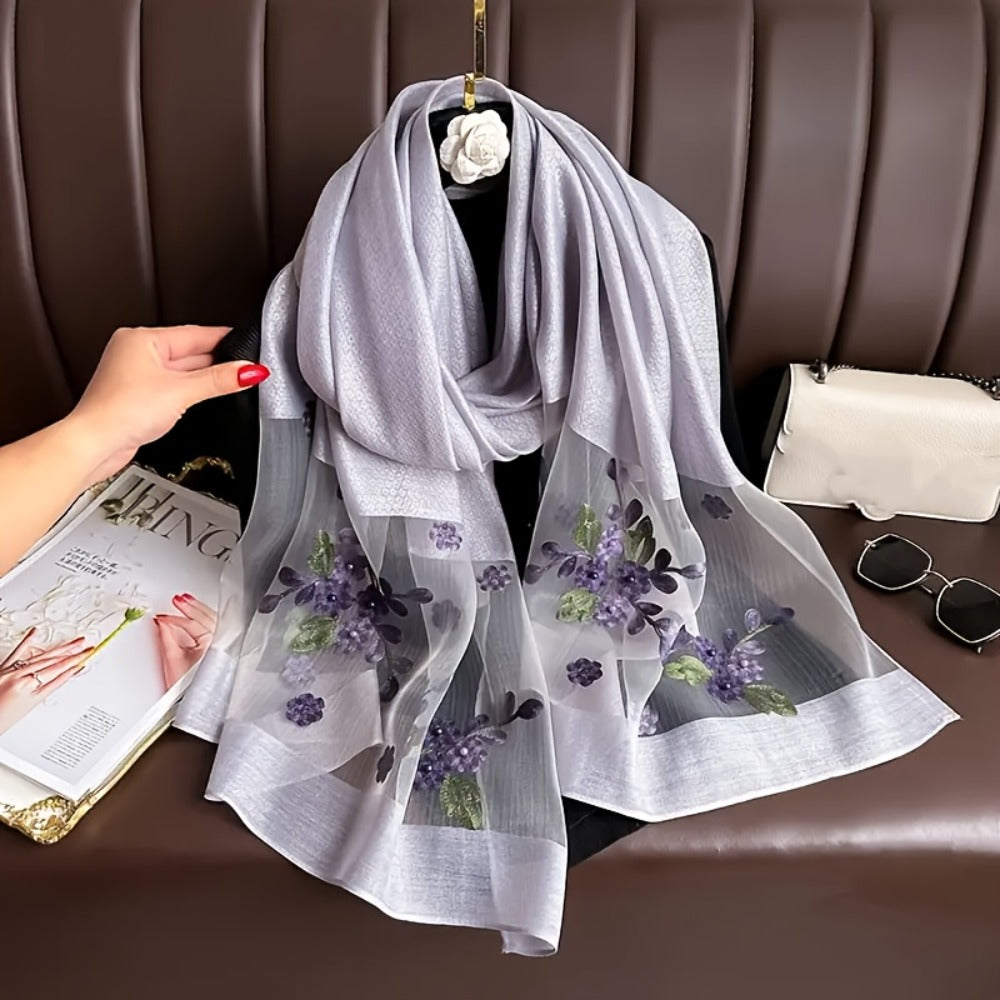Scarf for Women - Embroidered Begonia Flower 2-Pack Dual Layer Lightweight Breathable Shawl - product detail view 5
