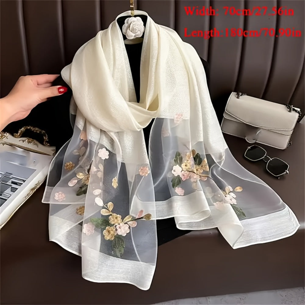 Scarf for Women - Embroidered Begonia Flower 2-Pack Dual Layer Lightweight Breathable Shawl - product detail view 6