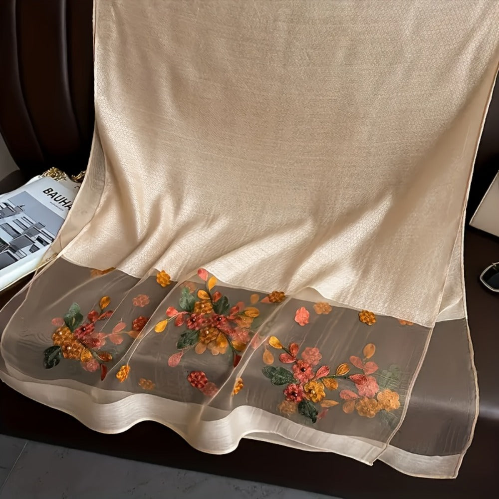 Scarf for Women - Embroidered Begonia Flower 2-Pack Dual Layer Lightweight Breathable Shawl - product detail view 9
