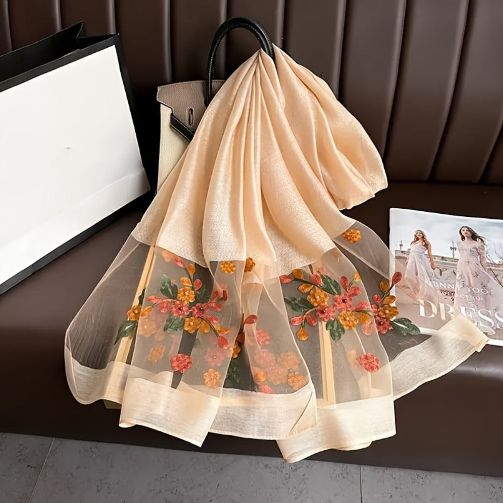 Scarf for Women - Embroidered Begonia Flower 2-Pack Dual Layer Lightweight Breathable Shawl - product detail view 12
