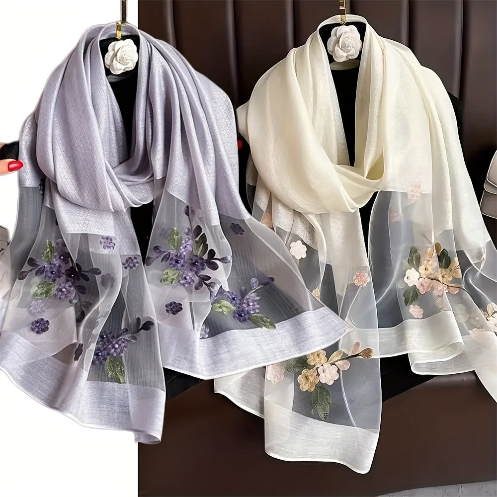 Scarf for Women - Embroidered Begonia Flower 2-Pack Dual Layer Lightweight Breathable Shawl - product detail view 13