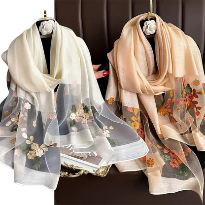 Scarf for Women - Embroidered Begonia Flower 2-Pack Dual Layer Lightweight Breathable Shawl - product detail view 15