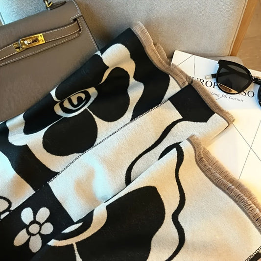 Scarf for Women - Floral Shawl for - Soft Imitation Cashmere Warm Fringe Blanket , Elegant - product detail view 2