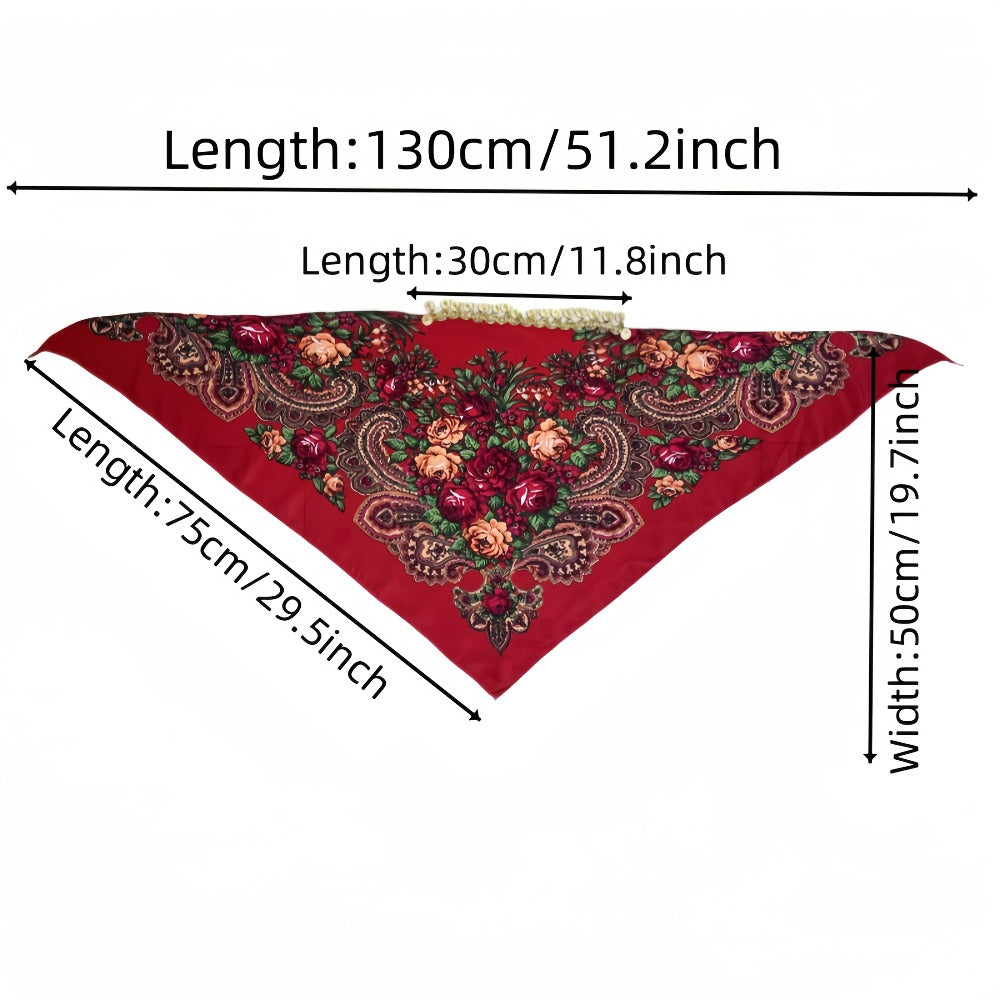Scarf for Women - Headscarf with Golden Chain - Floral Print Hijab Shawl 100% Polyester - product detail view 4