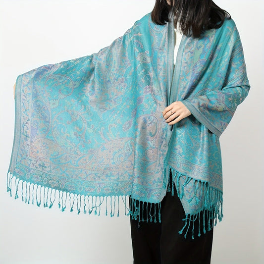 Scarf for Women - Jacquard Shawl Ethnic Cashew Tassel Long Wrap Vintage Multicolor Boho - main product view