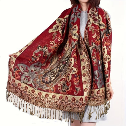 Scarf for Women - Paisley Shawl with Fringe Boho Ethnic Wrap Warm Neck for Travel Music - main product view