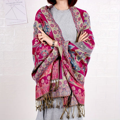 Scarf for Women - Paisley Shawl with Fringe Boho Ethnic Wrap Warm Neck for Travel Music - product detail view 4