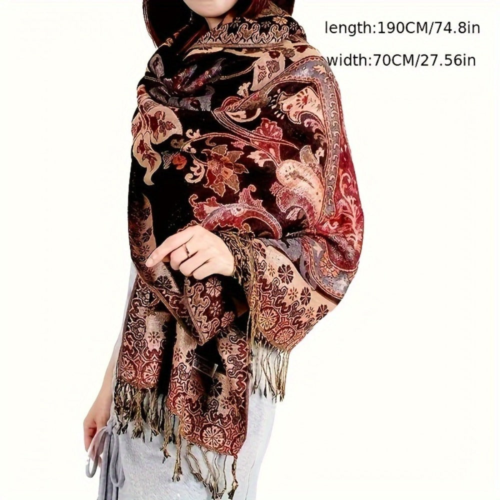 Scarf for Women - Paisley Shawl with Fringe Boho Ethnic Wrap Warm Neck for Travel Music - product detail view 6
