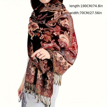 Scarf for Women - Paisley Shawl with Fringe Boho Ethnic Wrap Warm Neck for Travel Music - product detail view 6