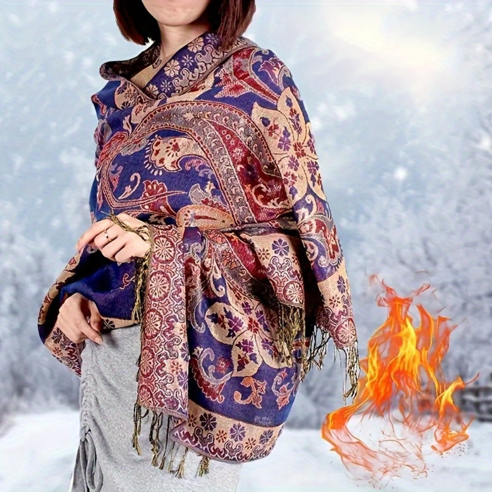 Scarf for Women - Paisley Shawl with Fringe Boho Ethnic Wrap Warm Neck for Travel Music - product detail view 8