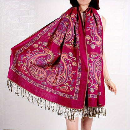Scarf for Women - Paisley Shawl with Fringe Boho Ethnic Wrap Warm Neck for Travel Music - product detail view 12