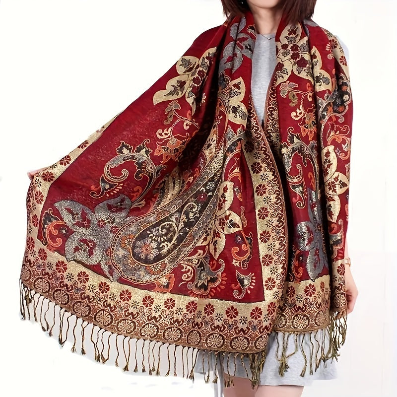 Scarf for Women - Paisley Shawl with Fringe Boho Ethnic Wrap Warm Neck for Travel Music - product detail view 16