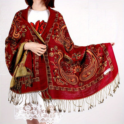 Scarf for Women - Paisley Shawl with Fringe Boho Ethnic Wrap Warm Neck for Travel Music - product detail view 18