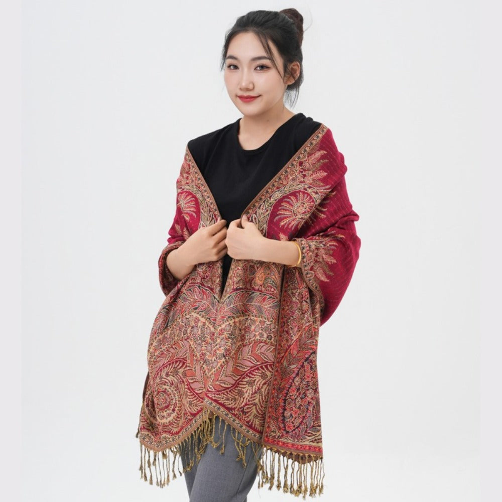 Scarf for Women - Pashmina Shawl for Thick Paisley Phoenix Tail Pattern Warm Wrap Large Soft - product detail view 2