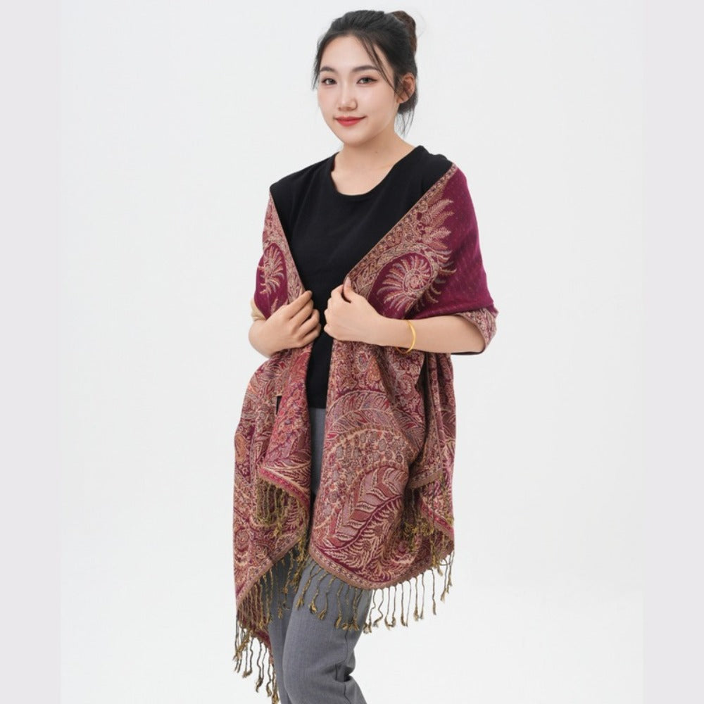 Scarf for Women - Pashmina Shawl for Thick Paisley Phoenix Tail Pattern Warm Wrap Large Soft - product detail view 5
