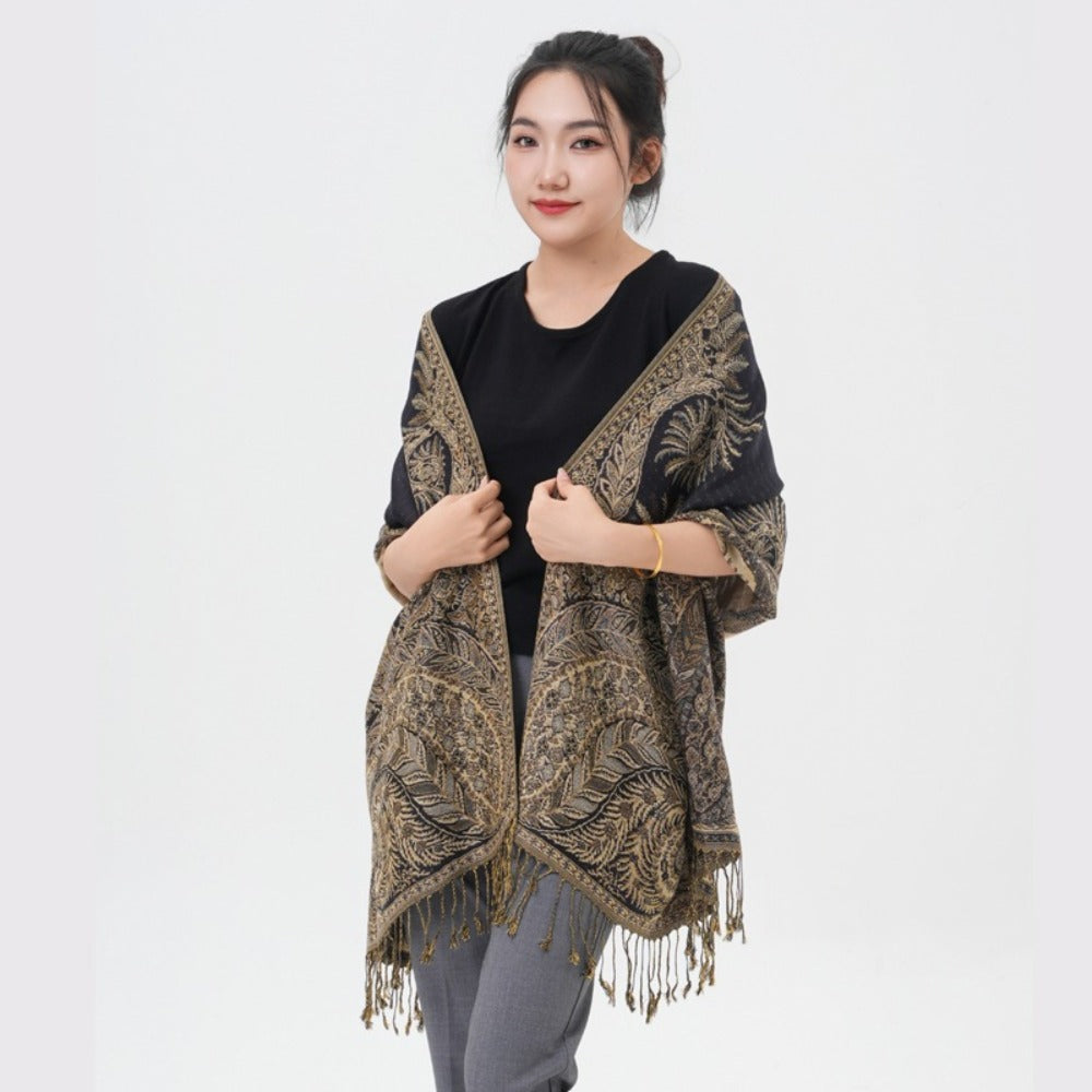 Scarf for Women - Pashmina Shawl for Thick Paisley Phoenix Tail Pattern Warm Wrap Large Soft - product detail view 7