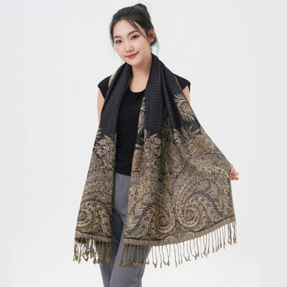 Scarf for Women - Pashmina Shawl for Thick Paisley Phoenix Tail Pattern Warm Wrap Large Soft - product detail view 8