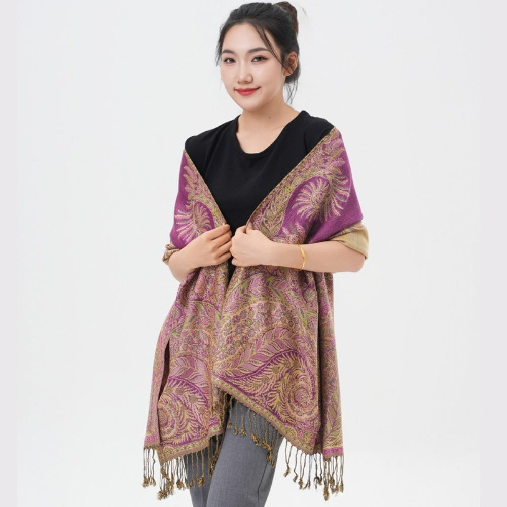 Scarf for Women - Pashmina Shawl for Thick Paisley Phoenix Tail Pattern Warm Wrap Large Soft - product detail view 20