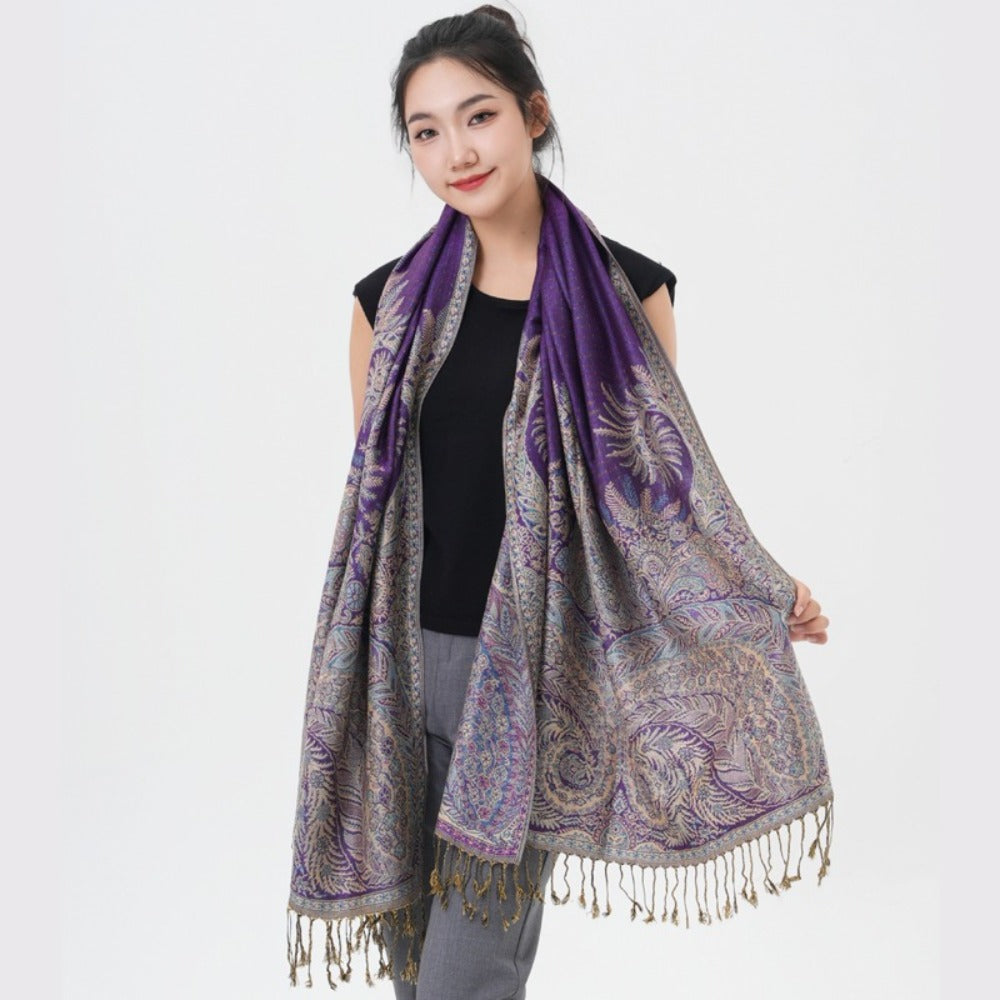 Scarf for Women - Pashmina Shawl for Thick Paisley Phoenix Tail Pattern Warm Wrap Large Soft - product detail view 22