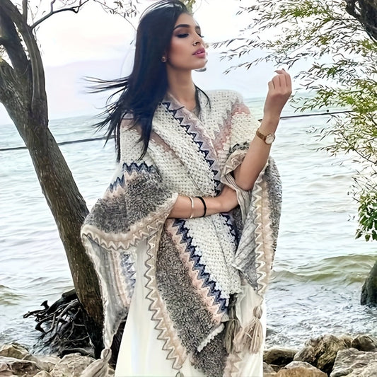 Scarf for Women - 's Tassel Shawl Ethnic Style Retro Cape Wrap Lightweight Travel Vacation - main product view