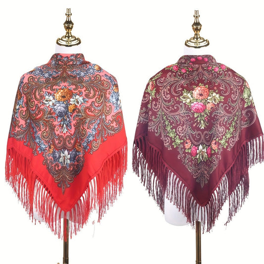 Scarf for Women - Tassel Shawl Set of 2 Vintage Floral Fringe Wrap for Warm Windproof Autumn - main product view
