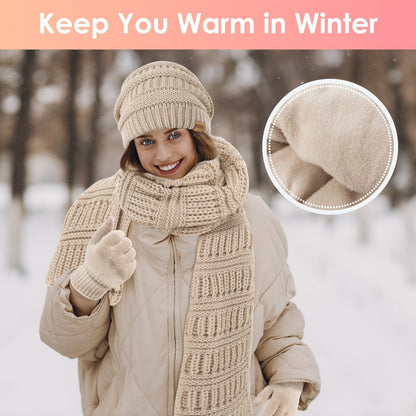 Scarf for Women - Winter Set 3-in-1 Hat Long Touchscreen Gloves Soft Warm Cold Weather - product detail view 4