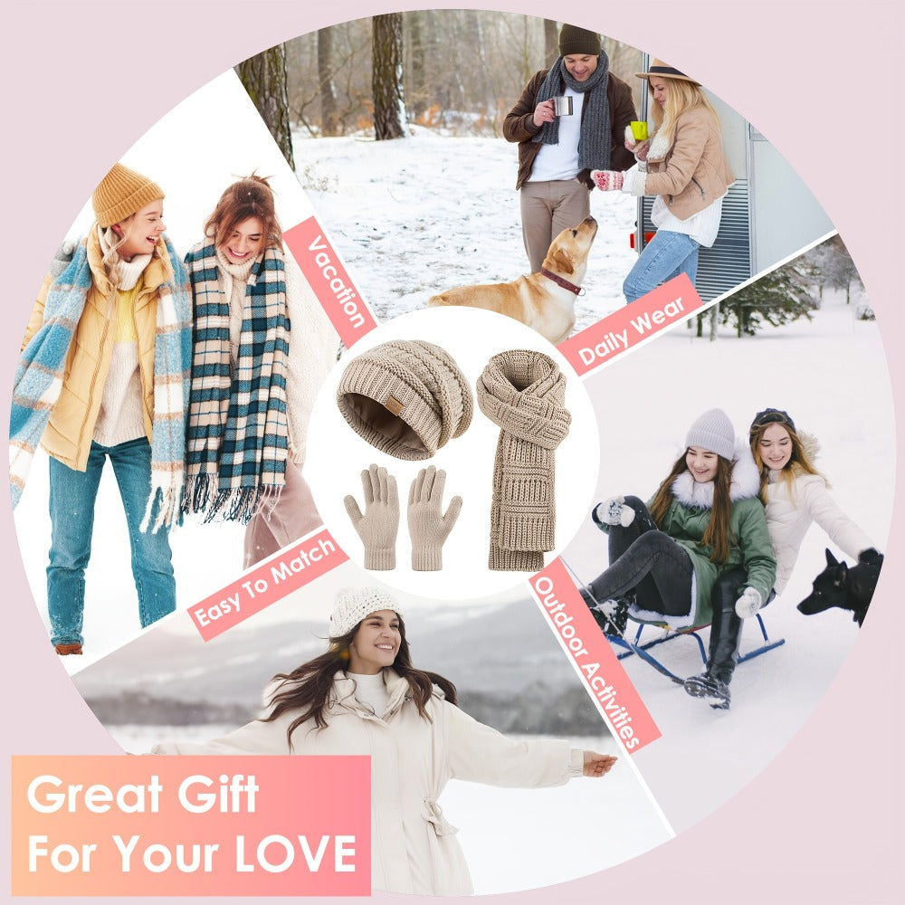 Scarf for Women - Winter Set 3-in-1 Hat Long Touchscreen Gloves Soft Warm Cold Weather - product detail view 6