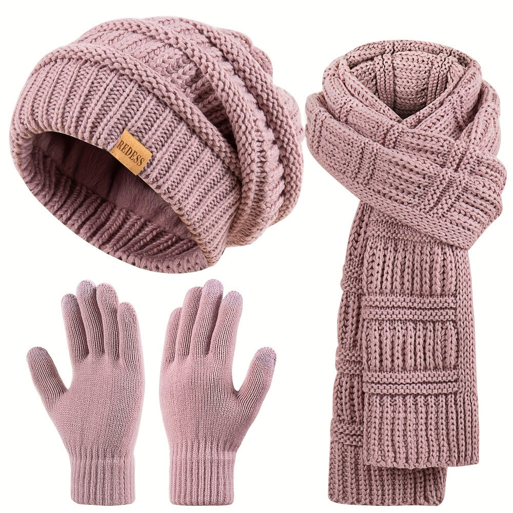Scarf for Women - Winter Set 3-in-1 Hat Long Touchscreen Gloves Soft Warm Cold Weather - product detail view 8