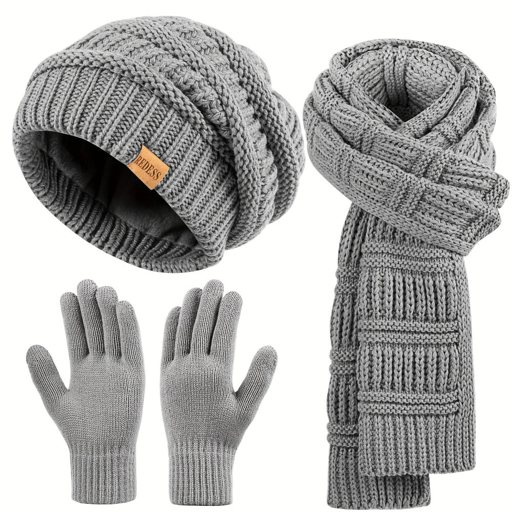 Scarf for Women - Winter Set 3-in-1 Hat Long Touchscreen Gloves Soft Warm Cold Weather - product detail view 10