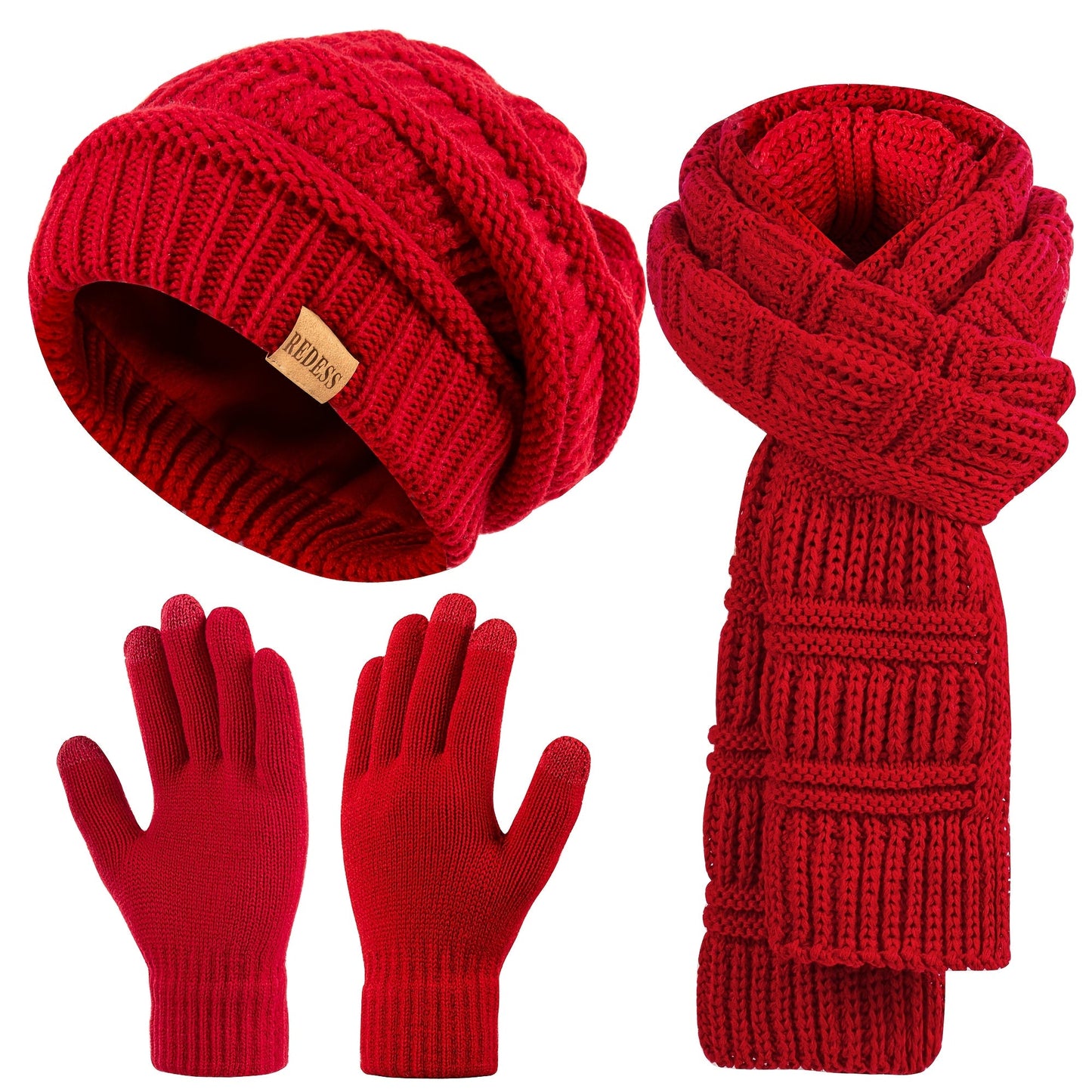 Scarf for Women - Winter Set 3-in-1 Hat Long Touchscreen Gloves Soft Warm Cold Weather - product detail view 15