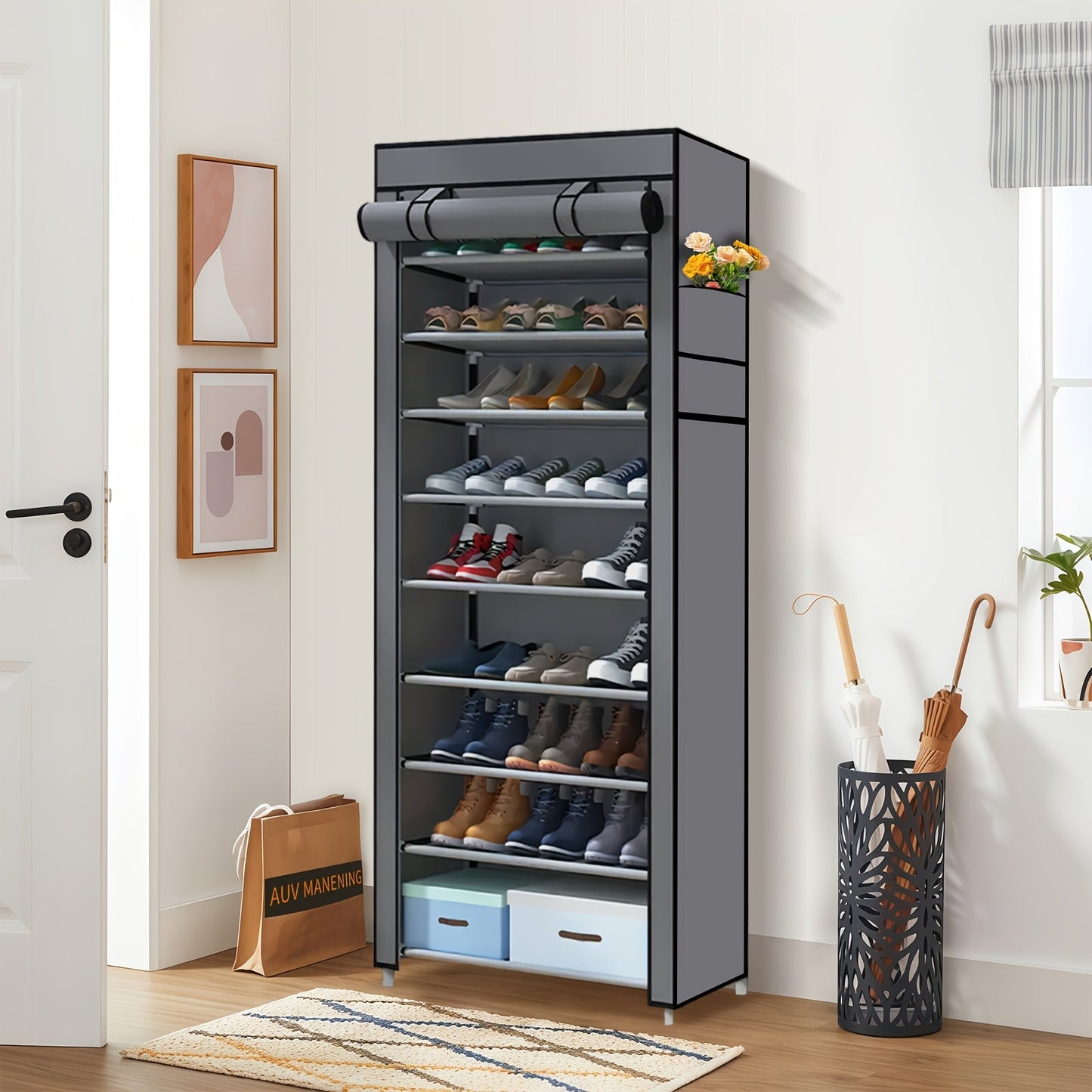 Shoe Cabinet shown in the Gray [10-layer 9-grid] option