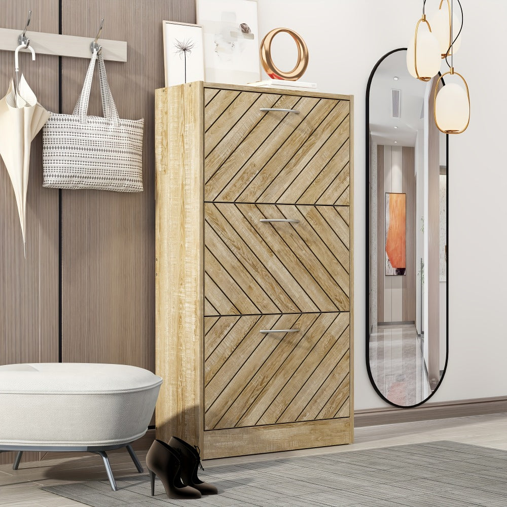 Shoe Cabinet with 3 Flip Drawers & Louver Doors, Modern Shoe Storage Organizer Holds 18 shown in the main product view
