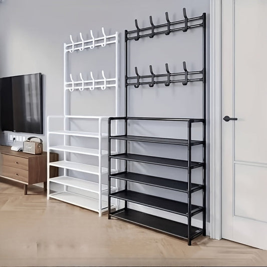 Shoe Rack, Entryway with Hooks Multi-Tier Reinforced Hallway Organizer for Shoes Clothes shown in the main product view