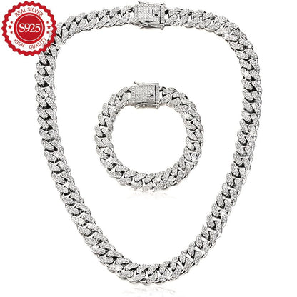 Silver Jewelry Set for Women - 925 Silver Cuban Chain, Necklace and Bracelet - 925 silver detail