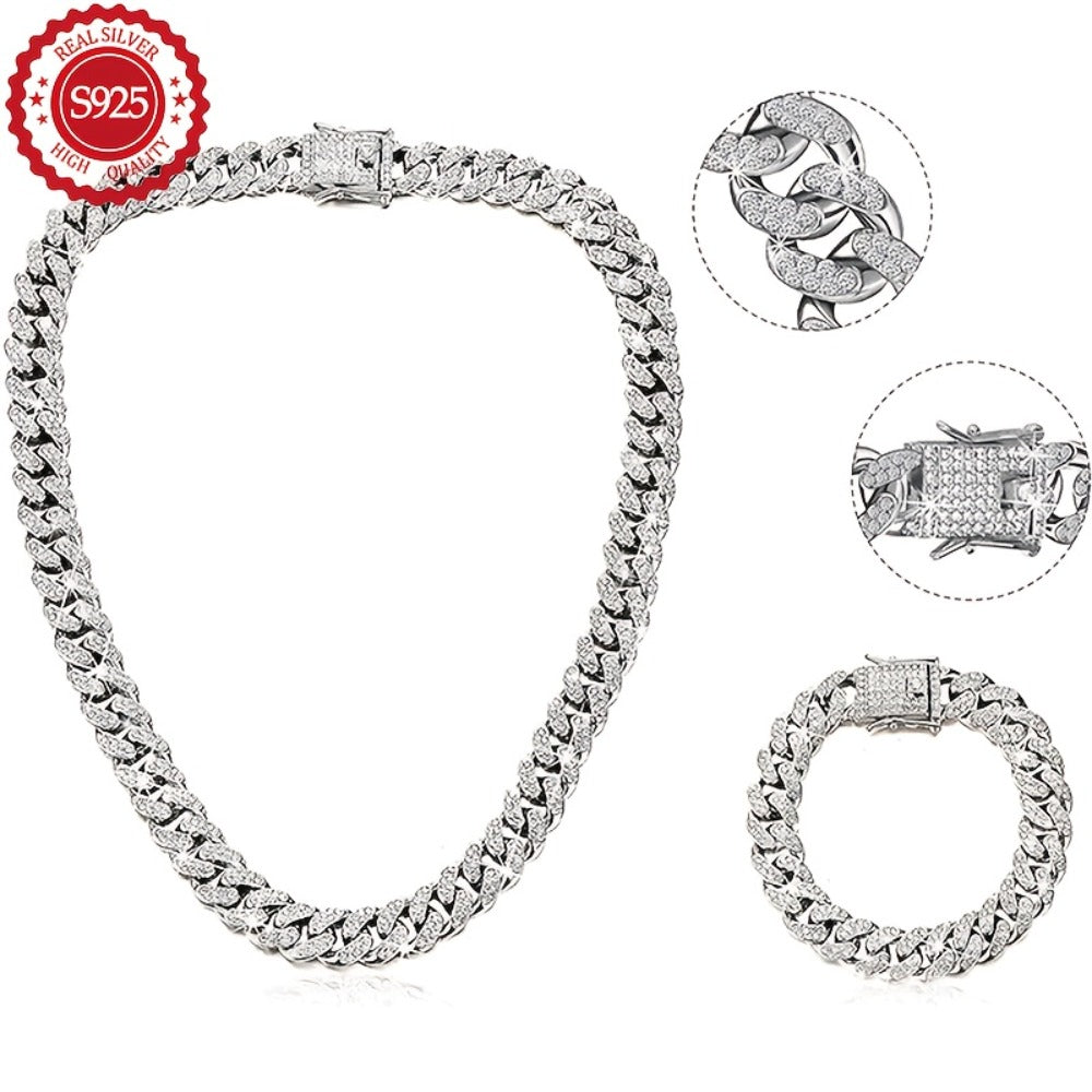 Silver Jewelry Set for Women - 925 Silver Cuban Chain, Necklace and Bracelet - 925 silver detail