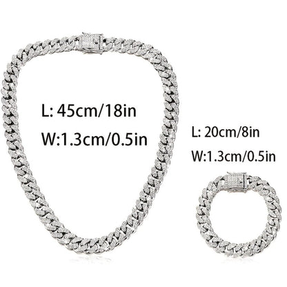 Silver Jewelry Set for Women - 925 Silver Cuban Chain, Necklace and Bracelet - size chart L: 45cm/18in L: 20cm/8in